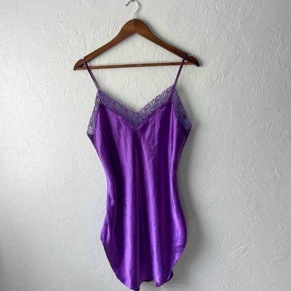 Vintage 80s Victoria’s Secret Gold Label Fairy Lace Purple Slip Dress Lingerie M - Picture 1 of 6